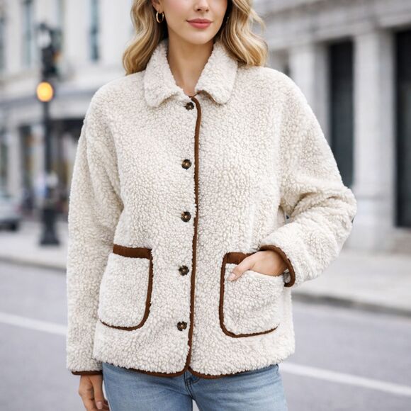 J. Crew Jackets & Blazers - J. Crew Faux Sherpa Long Sleeve Barn Jacket Ivory L